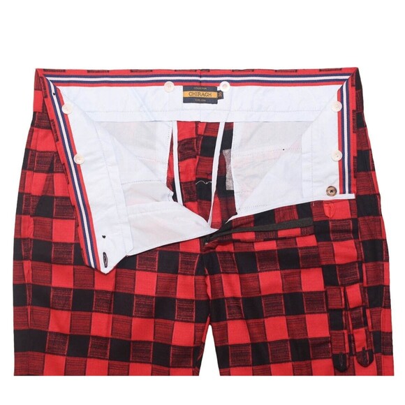 Mens Gurkha Pants Red Black Plaid Check Slim Straight High Waist Flat Front 34 - Picture 3 of 7